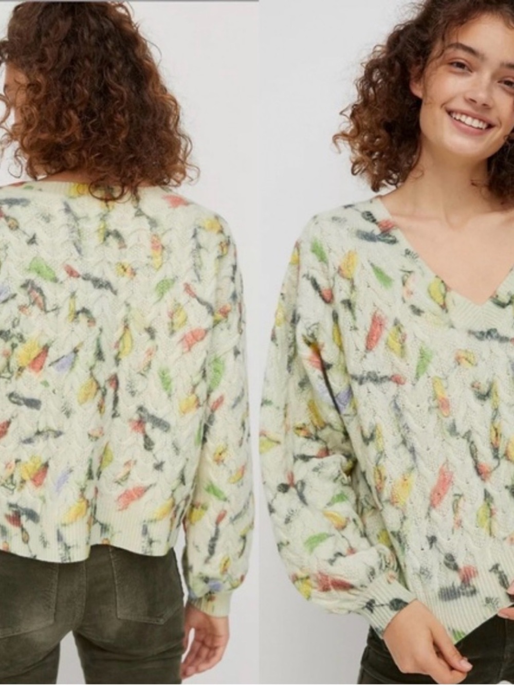 Anthropologie “Catch of the Day” fish lure design cable knit 100% lambswool